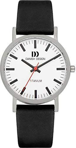 Danish Design IQ14Q199 - Horloge heren - Titanium - Zwart leder - 35 mm - Wit