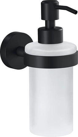 Zeepdispenser, mat zwart, satijn glas, 200 ml - Handzeepdispenser voor Industriële en Moderne Badkamers - Zonder Boren, Zelfklevend - 171 mm x 70 mm x 119 mm