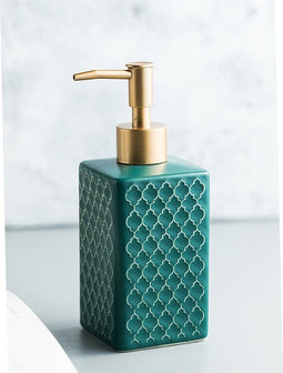 Zeepdispenser / Zeeppompje - Porselein Collectie - Groen - 350ml - Keramiek - 7x7x18cm