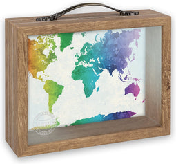 ZEP - hout/glas spaarpot Jacob met tekst HAPPY formaat 6,5 x 21 cm - RM4545