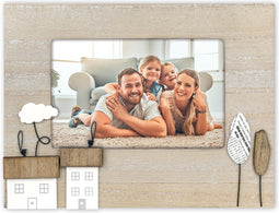 ZEP - Houten Fotolijst Ceglie met Huisjes in bruin / wit voor 1 foto 10x15 cm - HY9264