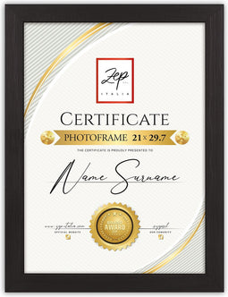 ZEP - Houten Fotolijst Certificate A4 Zwart voor foto formaat 21x29,7 cm - V4721B