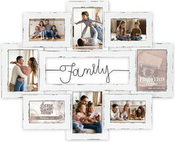 ZEP - Houten Multi Fotolijst Chieri wit met metalen tekst Family voor foto's 4x 10x15 en 4x 13x18 (afmeting 68x56 cm) - UT888