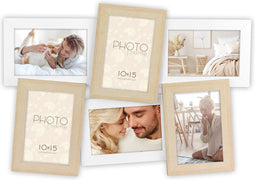 ZEP - Houten multi Fotolijst Favignana Bruin / Wit voor 6 foto's 10x15 (formaat 48x34 cm) - DB886