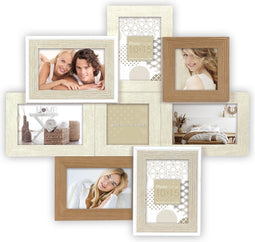 ZEP - Houten multi Fotolijst Livigno in bruin en wit voor 8 foto's 6x 10x15 en 2x 10x10 cm (afmeting 52,5 x 51 cm) - ZD882