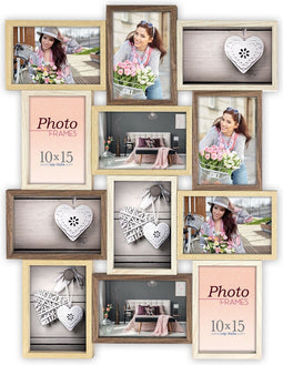 ZEP - Houten Multi Fotolijst Montreaux 12Q in bruin tinten voor 12 foto's 10x15 (afmeting 59x44,5) - TY025