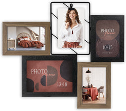 ZEP - Houten multi Fotolijst Nocera in zwart metaal en bruin voor 4 foto's 10x15 en 1 foto 13x18 cm (afmeting 45 x 40 cm) - DN562