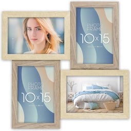ZEP - Houten Multi Fotolijst Oberg 4Q Bruin / Crème voor 4 foto's formaat 10x15 (afmeting 32x32 cm) - DT987