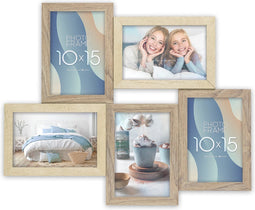 ZEP - Houten Multi Fotolijst Oberg 5Q Bruin / Crème voor 5 foto's formaat 10x15 (afmeting 42x35 cm) - DT996