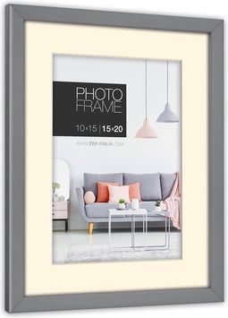 ZEP - Kunststof Fotolijst Edison Grijs met Passe-Partout voor foto 10x15 / 15x20 cm - NP68G