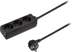 Nedis Stekkerdoos - Randaarde stekker / Type F (CEE 7/7) - 3-wegs - 3.00 m - 3680 W - 16 A - Soort aarding: Zijcontacten - 230 V AC 50/60 Hz - Hoek van stopcontact: 45 ° - H05VV-F 3G 1,5 mm² - Zwart