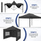 NIVADA Easy Up Partytent XL - 3x3m - Waterdicht met 4 Afneembare Zijwanden - Zwart
