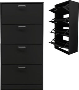 Schoenenkast - schoenenrek - 4 vakken met klepdeuren - zwart