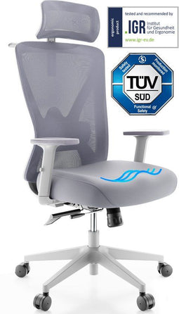 Backerz Motion Mesh - Ergonomische Bureaustoel - NEN-EN1335 Gecertificeerd - Wit & Grijs Mesh