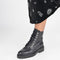 PS Poelman Leta - Dames Leren Enkellaarzen met Veters en Rits - Chunky Plateauzool - Zwart Croco