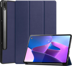 Lunso - Geschikt voor Lenovo Tab P12 Pro - Tri-Fold Bookcase hoes - Donkerblauw (niet voor de Geschikt voor Lenovo Tab P12)