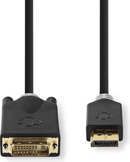 Nedis DisplayPort-Kabel - DisplayPort Male - DVI-D 24+1-Pins Male - 4K@30Hz - Verguld - 2.00 m - Rond - PVC - Antraciet - Window Box