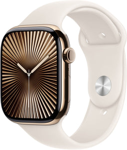 Apple Watch Series 10 - Smartwatch - 46mm GPS + Cellular Titanium Sportbandje M/L Zilver (Beige)