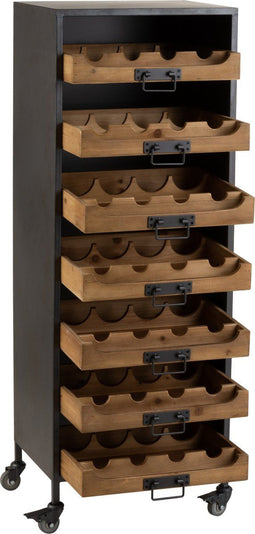 J-Line barkast - 7 laden voor wijnflessen - metaal/hout - naturel