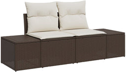 vidaXL - 2-Persoons - Ligbed - met - Opslag - & - Kussens - Bruin - Poly - Riet