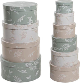 Set Van Opstapelbare Opbergboxen Dkd Home Decor Beige Bruin Groen Karton (37,5 X 37,5 X 18 Cm)