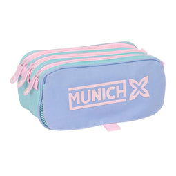 Pennenetui met 3 vakken Munich Mellow Blauw Roze Hemelsblauw 21,5 x 10 x 8 cm