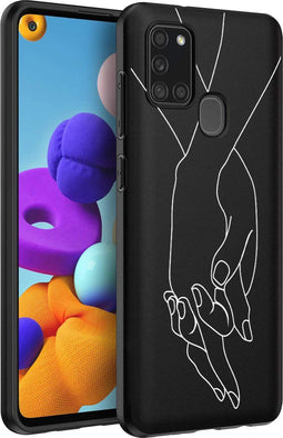 iMoshion Hoesje Geschikt voor Samsung Galaxy A21s Hoesje Siliconen - iMoshion Design hoesje - Zwart / Holding Hands