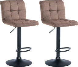 CLP Peru Set van 2 barkrukken - Met rugleuning - Voetsteun - Fluweel - Velvet - bruin zwart