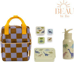 BEAU by Bo Sticky Lemon rugzak small + A Little Lovely Company back to school set Dinosaurussen