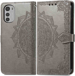 iMoshion Hoesje Geschikt voor Motorola Moto E32s / Moto E32 Hoesje Met Pasjeshouder - iMoshion Mandala Bookcase - Grijs