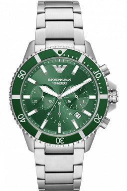 Emporio Armani AR11500 - Herenhorloge 43,5 mm - Chronograaf - Groen/Zilver
