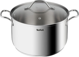 TEFAL B8646404 26 cm roestvrijstalen pan, Alle branders inclusief inductie, 6,5 L, Stevige handgrepen, Glazen deksel, Intuition XL