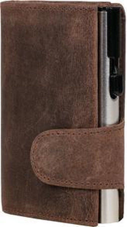 Clicksafe pasjeshouder - RFID - 8 pasjes - jachtleer/aluminium - bruin/zilver - JU-962305