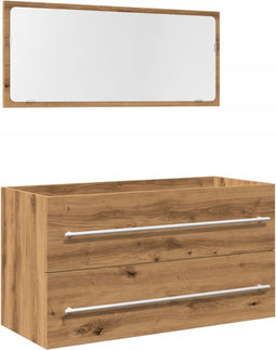 vidaXL - 2-delige - Badkamermeubelset - bewerkt - hout - artisanaal - eikenkleur