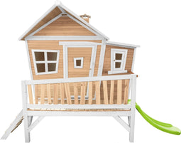 AXI Emma Speelhuis in Bruin/Wit - Met Verdieping en Limoen Groene Glijbaan - Speelhuisje voor de tuin / buiten - FSC hout - Speeltoestel voor kinderen