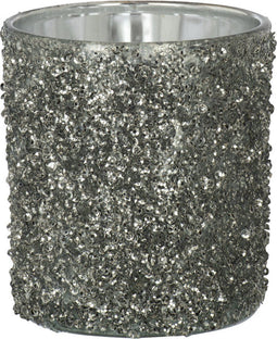 J-Line windlicht Glitter - glas - grijs - medium - 2 stuks