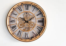Klok wandklok industrieel metaal - bewegende tandwielen - antiek brons - 46 cm
