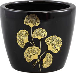 PTMD Dalina Ronde Pot Ginkgo Blad - H14,5 x Ø17 cm - Keramiek - Zwart