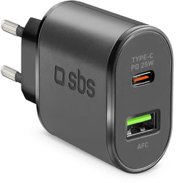 SBS - 25W Power Delivery Charger - 1x USB type-A 1x USB type-C - Max 9V 3A
