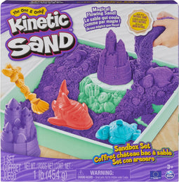 Kinetic Sand - Zandbak-set met 454 g paars origineel kinetisch zand opbergzandbak 4 vormen en gereedschap - Sensorisch speelgoed