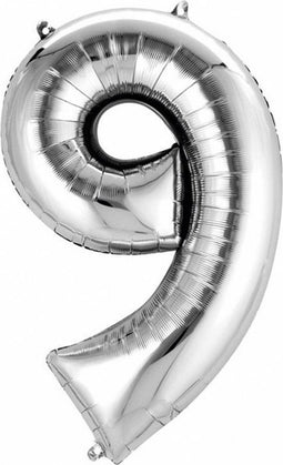 Zilver Folieballon Cijfer 9 - 86cm