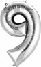 Zilver Folieballon Cijfer 9 - 86cm