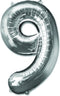 Zilver Folieballon Cijfer 9 - 86cm
