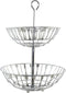 Zilveren ronde fruitschaal etagere 2-laags bestekpatroon 40 cm - Keukenaccessoires/benodigdheden - Fruitschalen/fruitmanden - Fruitschalen van metaal