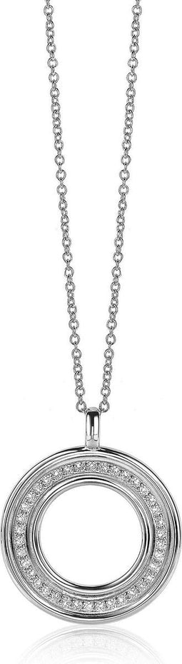 ZINZI zilveren ketting 45cm met hanger 25mm rond wit ZIC2049