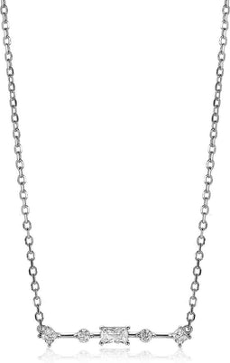 ZINZI zilveren ketting 45cm met staafje rond vierkant rechthoek wit ZIC2044