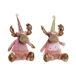 Kerstversiering DKD Home Decor Bruin Roze Gouden Rendier 27 x 16 x 42 cm (2 Stuks)
