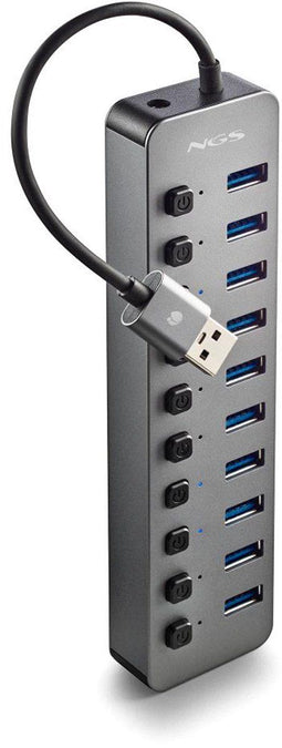 NGS IHUB 10 - USB Hub - 10x USB 3.2 (Gen1, 5Gb/s) - Grijs