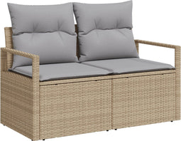vidaXL - 2-Zits - Tuinbank - met - Opbergruimte - & - Kussens - - - Beige - Poly - Rattan