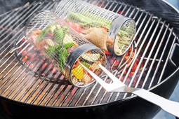 GEFU - BBQ Grill Mand - Rolbaar RVS met Transport Haak 30 x 9.2 cm